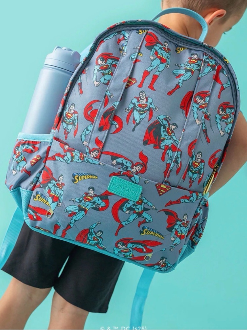 Posh Peanut Superhero Print Kids Backpack - Gray, Red, Teal Superman